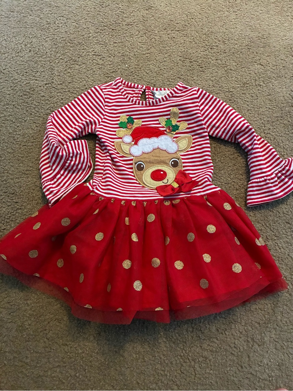 Emily Rose Red and White Striped Reindeer Holiday Dress